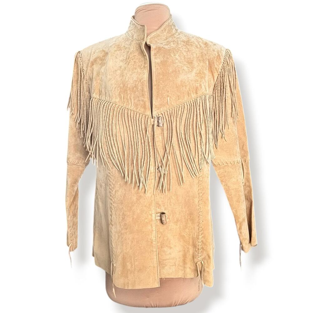 Vintage Scully Fringe Suede Leather Jacket Western Tan Boho Plus Size 2X Rodeo